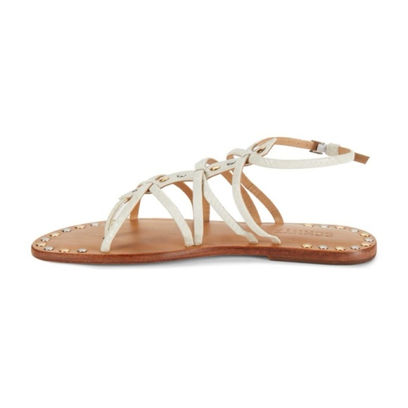 Schutz Studded Gladiator Sandals White Faux Snakeskin Strappy Flat Size 6.5 NWOB - Picture 2 of 4
